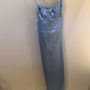 light blue satin maxi dress